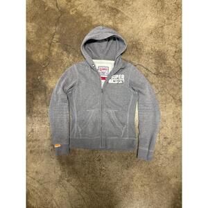 Superdry Zip Up Hoodie Womens Size Medium Grey Y2K Japanese Full Zip Cozy Casual